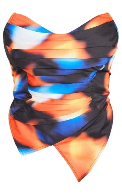 Plus Blue Splodge Print Woven Asymmetric Pointed Hem Corset