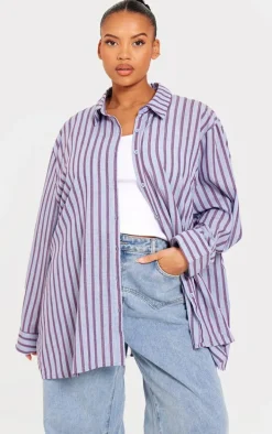 Plus Blue Striped Oversized Shirt