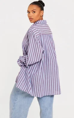 Plus Blue Striped Oversized Shirt