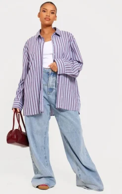 Plus Blue Striped Oversized Shirt