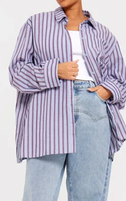 Plus Blue Striped Oversized Shirt