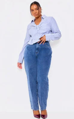 Plus Blue Striped Ruching Detail Shirt