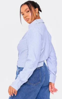 Plus Blue Striped Ruching Detail Shirt