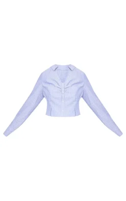 Plus Blue Striped Ruching Detail Shirt