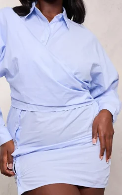 Plus Blue Striped Wrap Front Shirt Dress