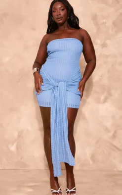Plus Blue Texture Wrap Mini Dress