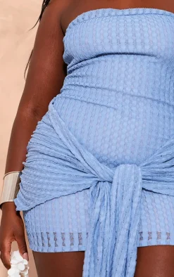 Plus Blue Texture Wrap Mini Dress