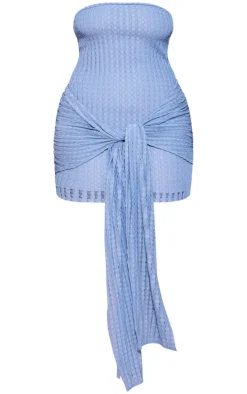 Plus Blue Texture Wrap Mini Dress