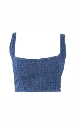 Plus Blue Textured Corset Denim Top