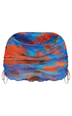 Plus Blue Tie Dye Printed Mesh Ruched Side Beach Skirt