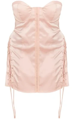 Plus Blush Satin Bust Lace Detail Mini Dress