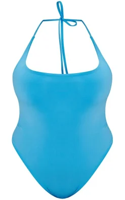 Plus Bright Blue Cowl Neck Swimsuit