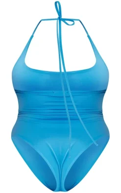 Plus Bright Blue Cowl Neck Swimsuit