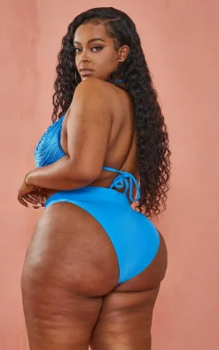 Plus Bright Blue Fringed Triangle Bikini Top