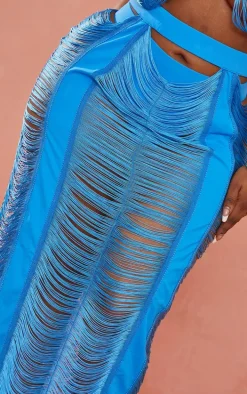 Plus Bright Blue Fringed Maxi Skirt