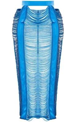Plus Bright Blue Fringed Maxi Skirt