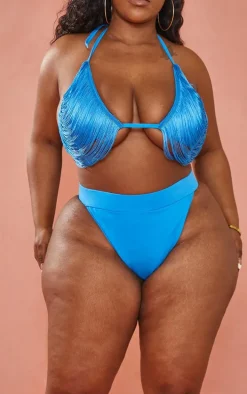Plus Bright Blue High Leg Bikini Bottoms