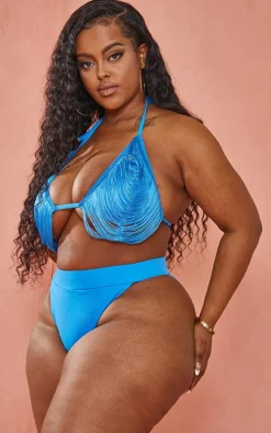 Plus Bright Blue High Leg Bikini Bottoms