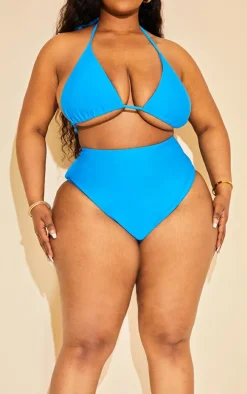 Plus Bright Blue Mix & Match High Waist Bikini Bottoms