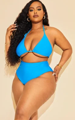 Plus Bright Blue Mix & Match High Waist Bikini Bottoms