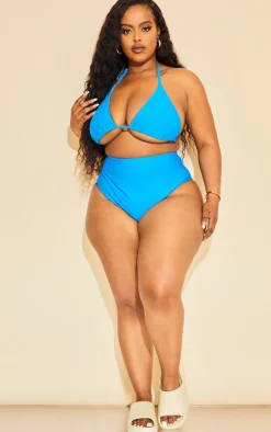 Plus Bright Blue Mix & Match High Waist Bikini Bottoms
