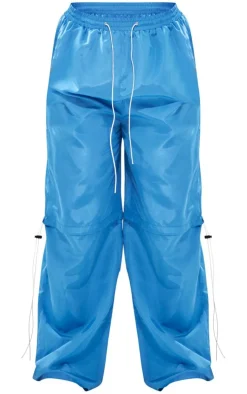 Plus Bright Blue Nylon Drawstring Low Rise Parachute Cargo Pants