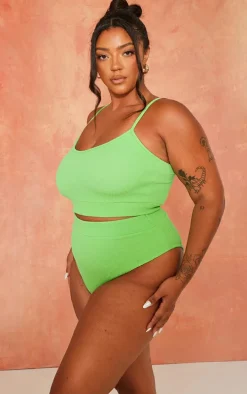 Plus Bright Green Crinkle High Waisted Bikini Bottoms