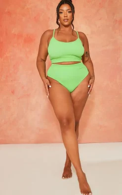 Plus Bright Green Crinkle High Waisted Bikini Bottoms
