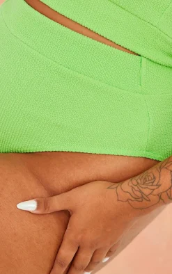 Plus Bright Green Crinkle High Waisted Bikini Bottoms