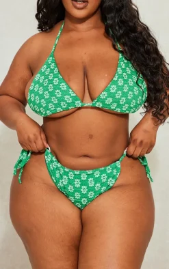 Plus Bright Green Daisy Crochet Detail Bikini Bottom