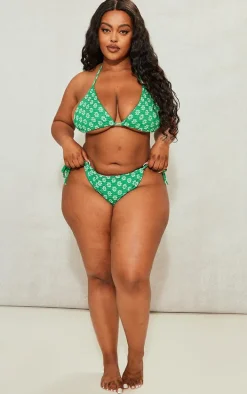 Plus Bright Green Daisy Crochet Detail Bikini Bottom