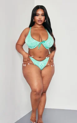 Plus Bright Green Floral High Leg Bikini Bottoms