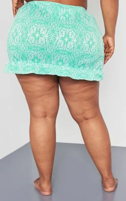 Plus Bright Green Floral Ruffle Beach Skirt