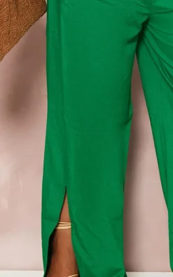Plus Bright Green Linen Look Wrap Detail Wide Leg Jumpsuit