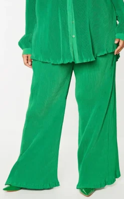 Plus Bright Green Plisse High Waisted Wide Leg Pants