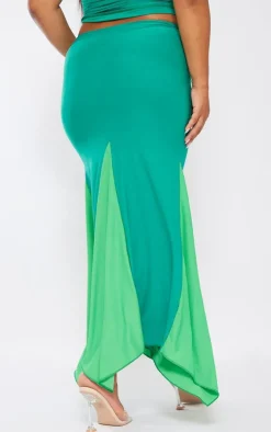 Plus Bright Green Slinky Contrast Maxi Skirt