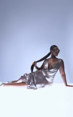 Plus Bronze Metallic Cowl Neck Maxi Dress