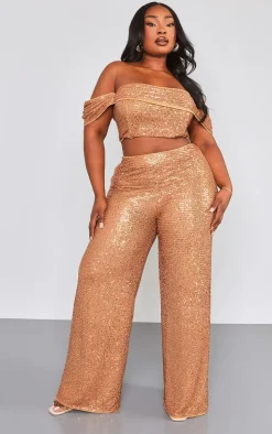 Plus Bronze Sequin High Waist Wide Leg Pant