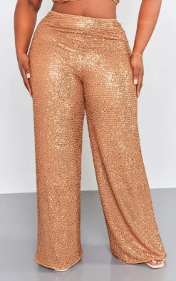 Plus Bronze Sequin High Waist Wide Leg Pant