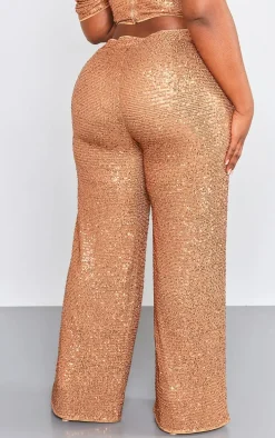 Plus Bronze Sequin High Waist Wide Leg Pant