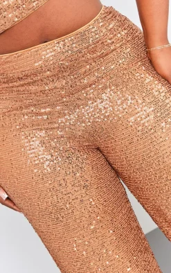 Plus Bronze Sequin High Waist Wide Leg Pant