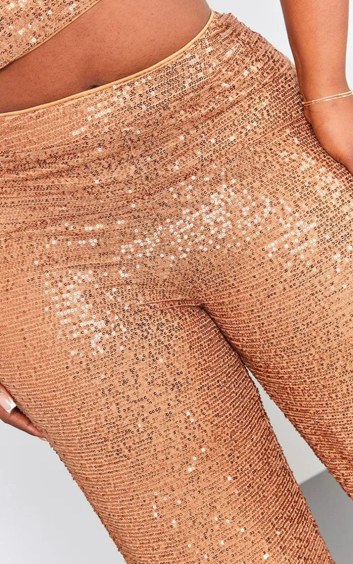 Plus Bronze Sequin High Waist Wide Leg Pant