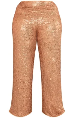 Plus Bronze Sequin High Waist Wide Leg Pant