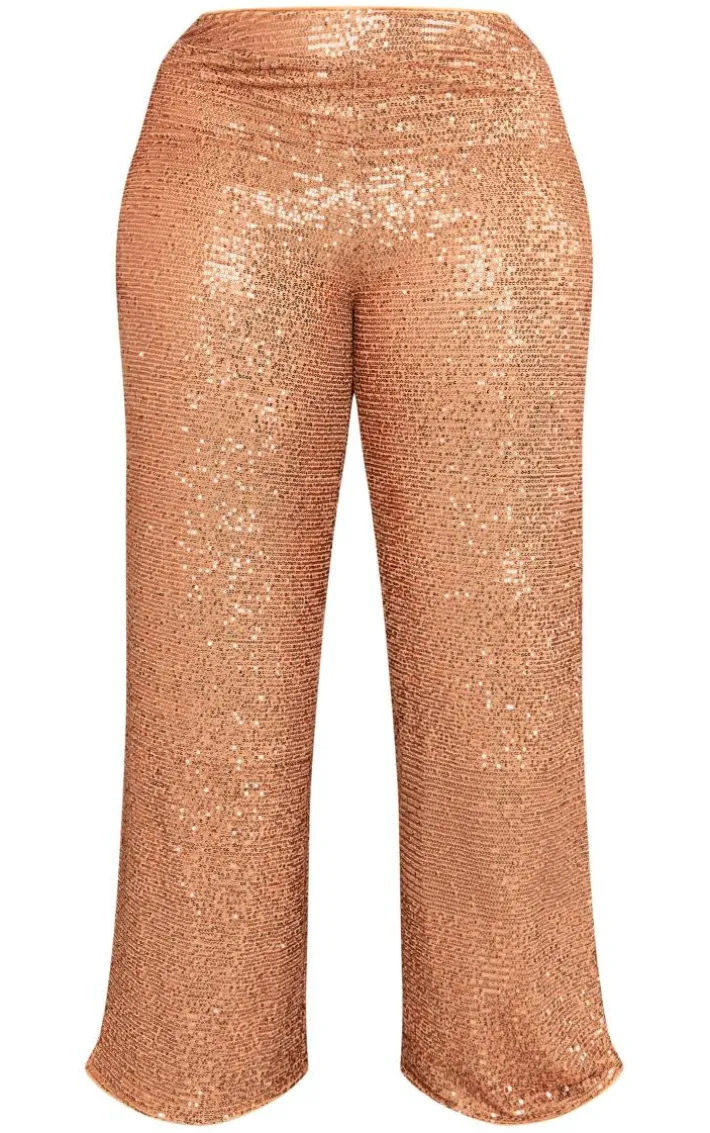 Plus Bronze Sequin High Waist Wide Leg Pant