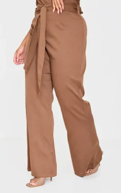 Plus Brown Belt Detail Wide Leg Pants