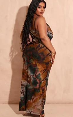 Plus Brown Cowl Neck Textured Maxi Dress