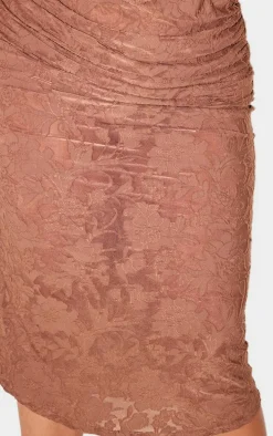 Plus Brown Devore Ruched Midi Skirt