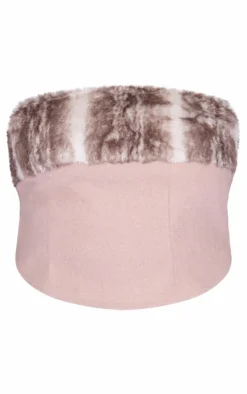 Plus Brown Faux Fur Trim Wool Look Bandeau Corset
