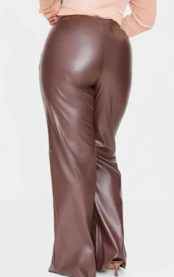 Plus Brown Faux Leather Straight Leg Pants