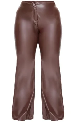 Plus Brown Faux Leather Straight Leg Pants